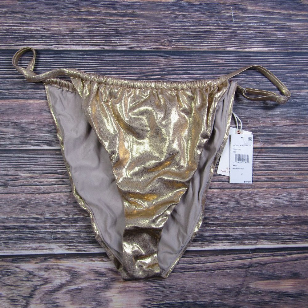 Good American NEW 4XL Size 7 Goldβ Foil Ruched Vacay Bikini Bottom Sparkle